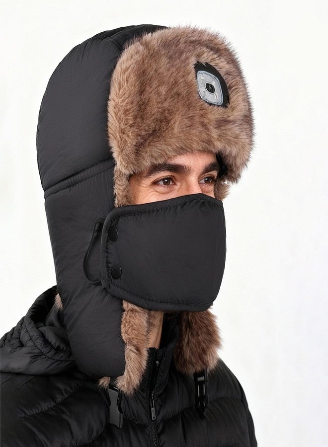 Gopaice Winter Hats Ushanka Trapper Hat with Light ，Waterproof Warm Russian Bomber Hats with Earflaps for Men Women Black - Image 2